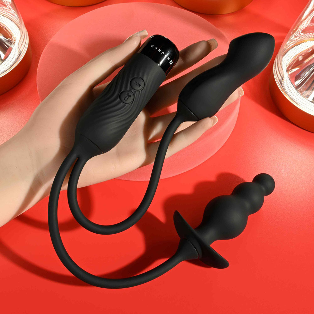 Buy Gender X DOUBLE MY PLEASURE - Black USB Rechargeable Mini Vibe & Beaded Plug at NZ’s Mega Adult Toys Store. Discover premium sex toys with discreet shipping at the best price in NZ