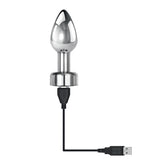 The Gender X ROCKIN METAL PLUG is a sleek, 9.3 cm metallic USB rechargeable anal plug with a smooth conical design and a flat circular base, hinting at its vibrating features. The steel-like material beautifully reflects light, adding allure to your experience.