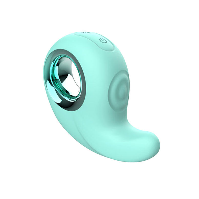 The CURVY CUTIE PLEASURE COMBO in teal is an ergonomic massager with a smooth surface, circular opening, and metallic interior. It features thumping settings and a top power button for ease of use.