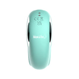 The Adam & Eve Curvy Cutie Pleasure Combo is a sleek, oval-shaped teal clitoral vibrator with Adam & Eve text. It features CE and UKCA symbols, a small black button, and offers smooth operation with thumping settings for enhanced pleasure.