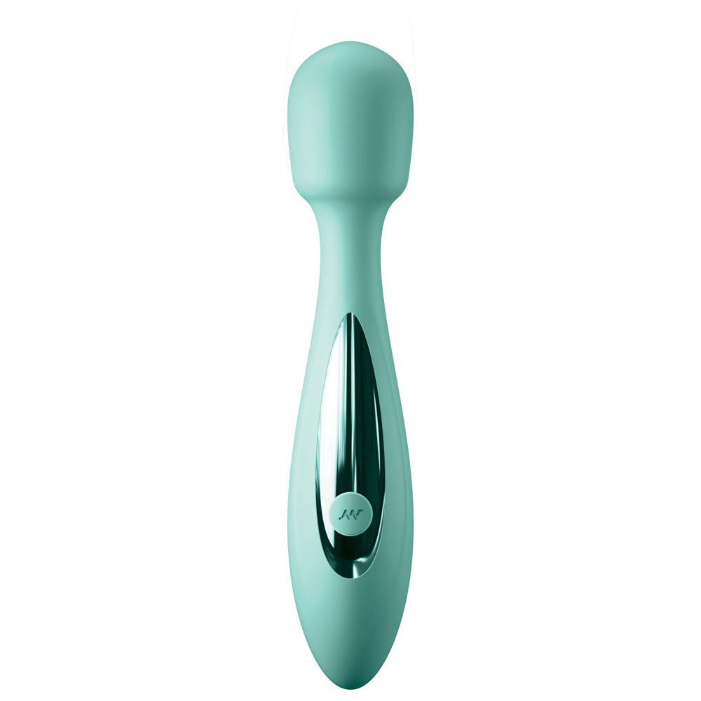 The JimmyJane Canna - Teal 21.8 cm Massage Wand features an ultra-powerful motor with deep rumbling vibrations, a smooth rounded head, sleek metal accent, and a single button for operation. Its ergonomically designed for comfort and ease of use with three interchangeable heads.