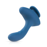 The JimmyJane Solis Kyrios is a blue, USB rechargeable silicone prostate massager with dual motors and a remote. Its curved design, rounded tip, and wide base offer enhanced stimulation and comfort. The ergonomic toy stands upright on a white background, highlighting its shape and texture.