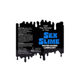 The Sex Slime Blue Water-Based Lubricant (120 ml) has a black label with blue text and a dripping effect, featuring phrases like Feel The Monster In You and Paraben Free | Glycerin Free. Includes directions, warnings, and ingredients such as Aqua and Hydroxyethylcellulose. Ideal for body glide.