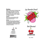 The Smack Tarts Sour Cherry Flavoured Lubricant packaging features directions and ingredients on the left. The right side showcases Lip Smackin Good! and SMACK TARTS, with a pink candy and starburst illustration. This tart, sour cherry lubricant comes in a 120 ml tube.