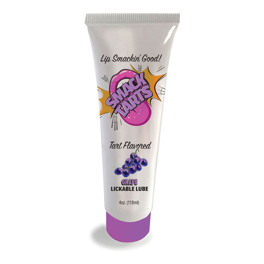 The Smack Tarts - Sour Grape tube, adorned with a grape-themed design and purple cap, offers 120ml of lip-smackin sour grape-flavored delight. This water-based lubricant ensures a tart sensation that is irresistibly appealing.