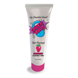 The Smack Tarts - Sour Strawberry lube in a playful white tube with vibrant graphics and a blue candy on a purple burst promises to be Lip Smackin Good! for oral fun. This 120 ml sour strawberry lubricant highlights a strawberry image near the bottom.