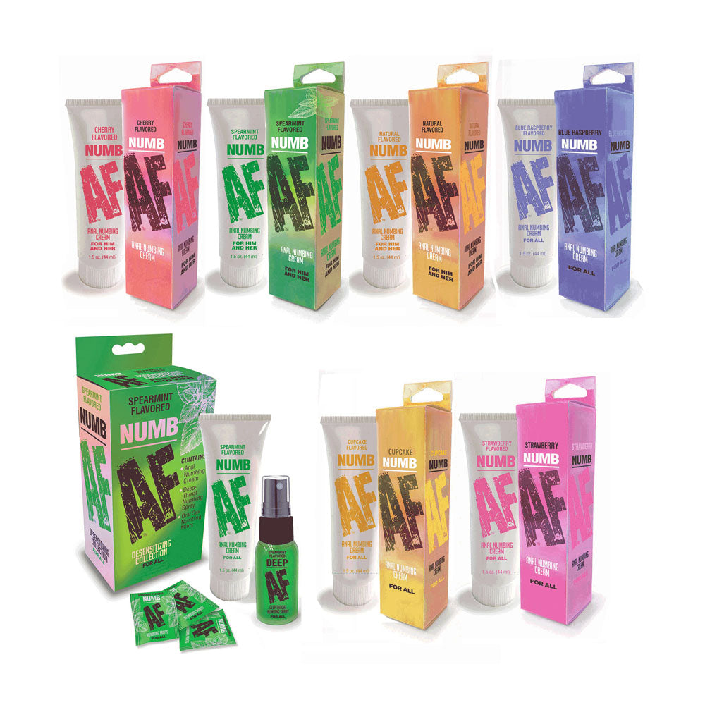 Explore the Numb AF - Strawberry flavored numbing cream, ideal for enhanced comfort during anal play. Available in a 44 ml tube with bold packaging, its perfect for those seeking a fruity twist.