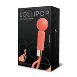 The LAPDANCE Lollipop Mini Pocket Wand comes in stylish black box packaging featuring a silhouette. The visible pink silicone massager has a spherical head and handle, offering waterproof versatility, and measures 10.8 cm with USB rechargeable functionality.