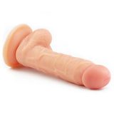 The Ultra Soft Dude - Flesh 20.3 cm (8) Dong showcases a realistic, flesh-toned phallic design with intricate textures and a secure suction cup base, displayed horizontally on a white background.