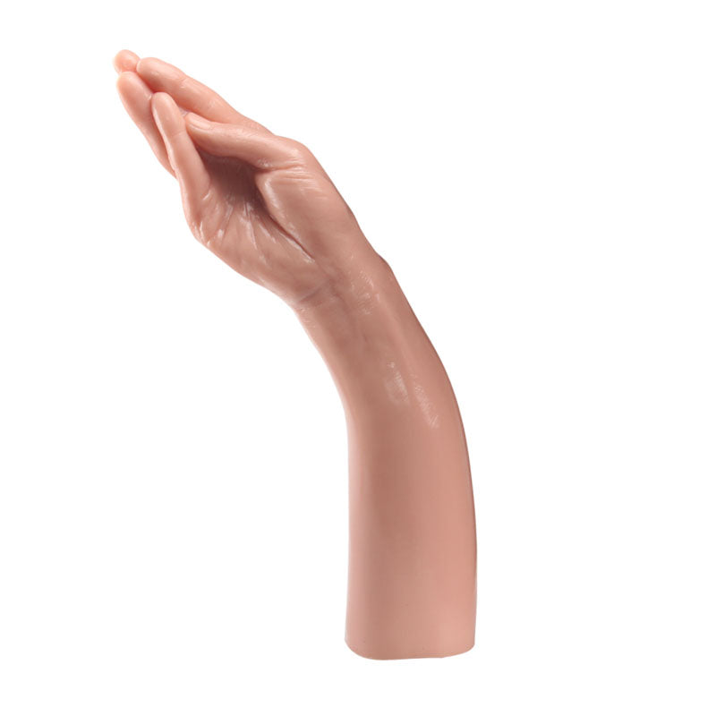 The King Sized 13.5 Realistic Magic Hand, made from phthalate-free PVC, is positioned vertically on a white background with a slightly cupped hand, fingers together and thumb tucked for a natural gesture.