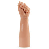 The King Sized 12 Realistic Bitch Fist – Flesh is a phthalate-free, flesh-toned rubber forearm and hand dildo with a clenched fist. Its detailed texture, with wrist creases and finger contours, provides an advanced fisting experience on a plain white background.