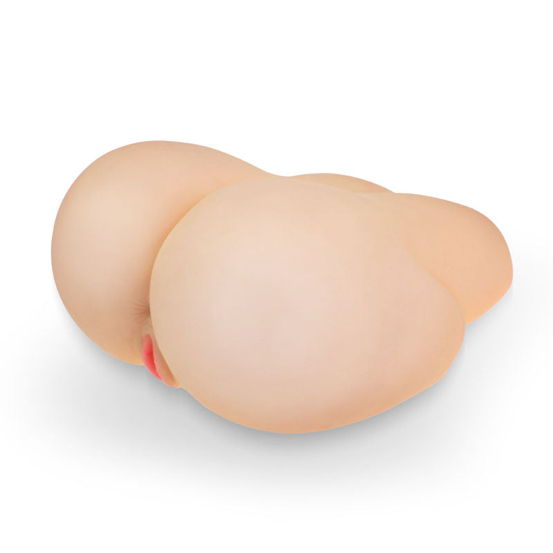 The Feel Me Bare Perfect Pussy & Ass - Flesh Doggy Style Masturbator, crafted from phthalate-free TPE, features a partial human form with realistic curves. Its pale skin tone and design are perfect for intimate solo sessions, promising an authentic experience against a white background.