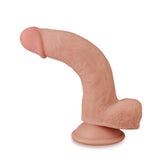 The Sliding Skin Dual Layer Dong, a 20.3 cm realistic flesh-colored dildo, boasts a veined shaft, rounded tip, and suction cup base. Made with dual-layer material for a lifelike human skin feel. Displayed against a plain white background.