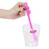 A hand with dark nail polish holds a pink ice mold above a branded lovetoy glass of water. This playful addition is ideal for enhancing hens night fun and perfectly complements the Jokes & Parties Original Willy Straws - Coloured Dicky Straws set.