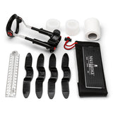 The MaleEdge Pro Kit - Penis Enlarger includes black adjustable rods, a base ring, comfort straps, tension bars, a measuring ruler, white foam padding, cotton roll, and is stored in a labeled black pouch—all presented on a white surface.