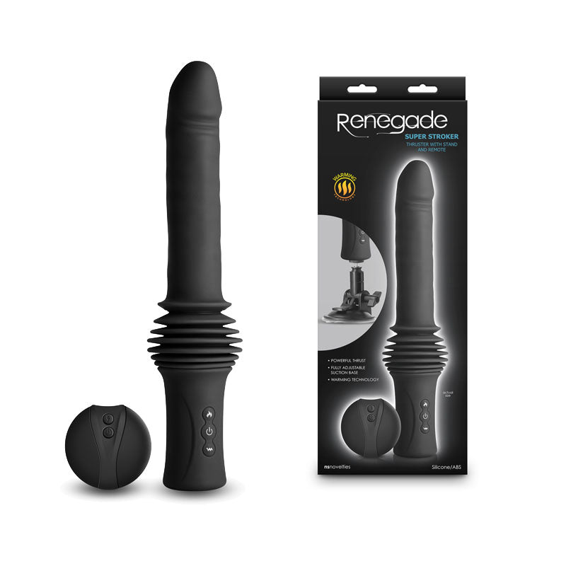 Buy Renegade Super Stroker - Black - Black 36.8 cm USB Rechargeable Thrusting Vibrator with Remote Control & Stand at NZ’s Mega Adult Toys Store. Discover premium sex toys with discreet shipping at the best price in NZ