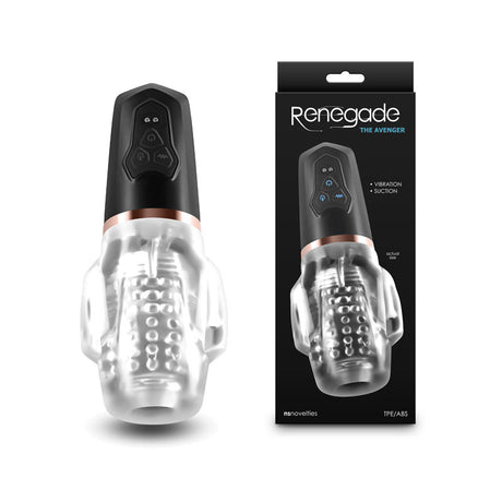 Buy Renegade Avenger - Clear/Black USB Rechargeable Sucking Masturbator at NZ’s Mega Adult Toys Store. Discover premium sex toys with discreet shipping at the best price in NZ