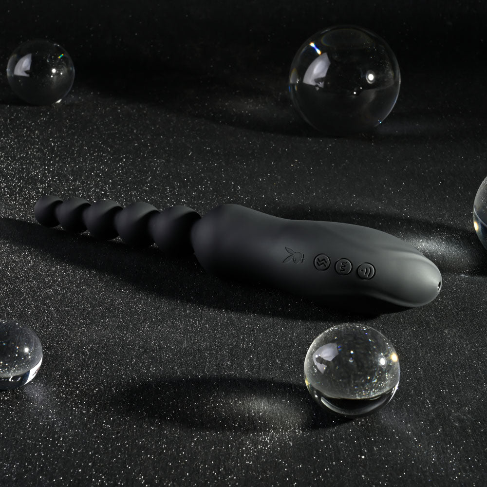 Buy Playboy Pleasure LET IT BEAD - Black 23.1 cm USB Rechargeable Vibrating Anal Beads with Clitoral Suction at NZ’s Mega Adult Toys Store. Discover premium sex toys with discreet shipping at the best price in NZ