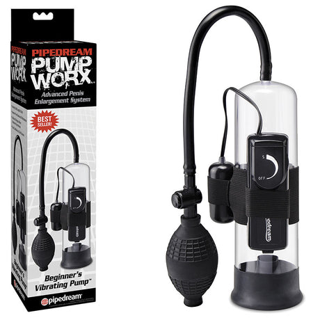 Buy Pump Worx Beginner's Vibrating Pump - Clear/Black Vibrating Penis Pump at NZ’s Mega Adult Toys Store. Discover premium sex toys with discreet shipping at the best price in NZ