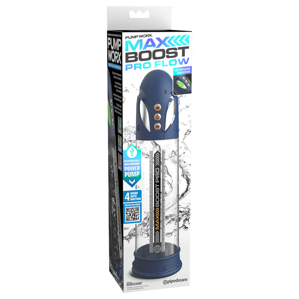 Buy Pump Worx Max Boost Pro Flow - Blue - Blue/Clear USB Rechargeable Waterproof Auto Penis Pump at NZ’s Mega Adult Toys Store. Discover premium sex toys with discreet shipping at the best price in NZ