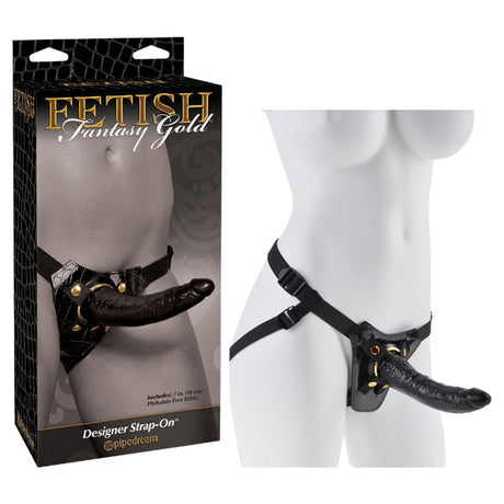 Buy Fetish Fantasy Gold Designer Strap - On - Black/Gold 18 cm (7'') Strap - On at NZ’s Mega Adult Toys Store. Discover premium sex toys with discreet shipping at the best price in NZ