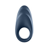 The Satisfyer Strong One is a dark blue, app-controlled vibrating cock ring with a sleek design. Made from body-friendly silicone, its smooth surface features subtle grooves and an elongated, oval shape that offers a minimalist and contemporary style for modern users.