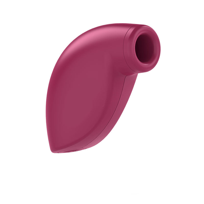 The Satisfyer One Night Stand is a sleek, touch-free, ergonomic clitoral stimulator made of skin-friendly silicone. It features a curved design with a circular opening and a smooth, glossy surface that subtly reflects light for modern appeal.