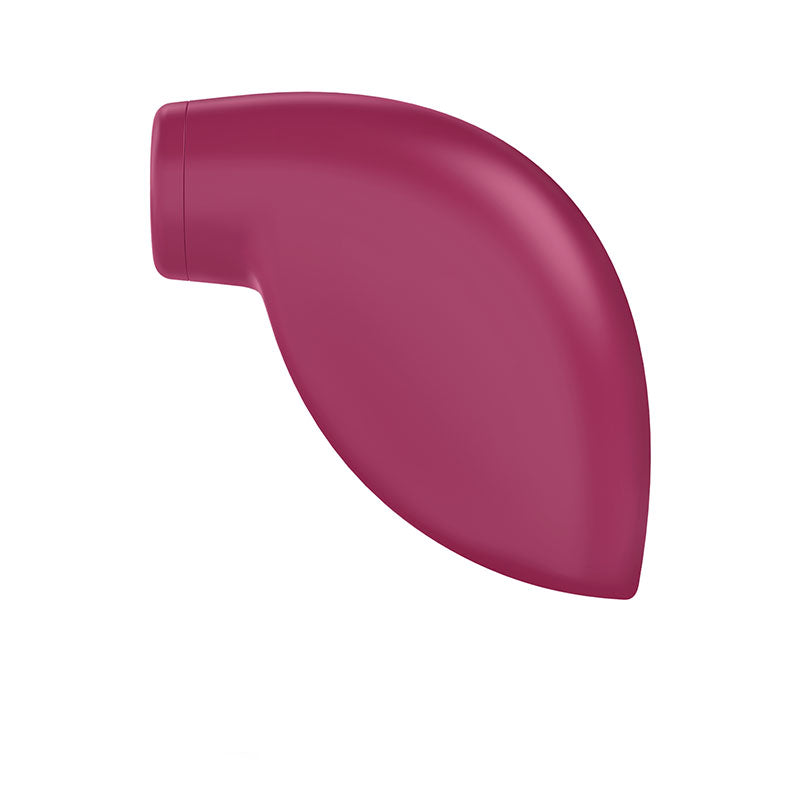 The Satisfyer One Night Stand is a maroon, curved stimulator crafted from skin-friendly silicone. It features an ergonomic, leaf-like design with subtle ridges for grip and offers customizable vibration programs for enhanced clitoral stimulation.