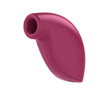 Maroon and ergonomic, the Satisfyer One Night Stand is a sleek, leaf-like stimulator made from skin-friendly silicone with a circular opening for clitoral stimulation, boasting a smooth, modern minimalist design.