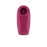 Front view of a pink Satisfyer One Night Stand, a cylindrical, silicone clitoral stimulator with a concave top. Its sleek design has defined side lines and offers various vibration modes for enhanced stimulation.