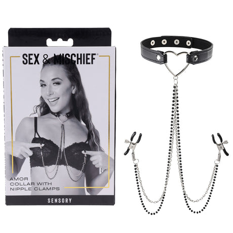 Buy Sex & Mischief Amor Collar with Nipple Clamps - Metal Restraints at NZ’s Mega Adult Toys Store. Discover premium sex toys with discreet shipping at the best price in NZ