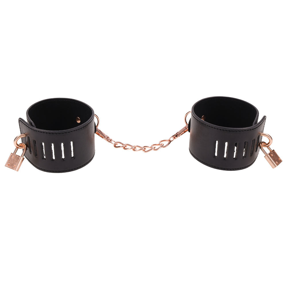 Buy Sex & Mischief Brat Locking Cuffs - Black/Rose Gold Hand Cuffs at NZ’s Mega Adult Toys Store. Discover premium sex toys with discreet shipping at the best price in NZ