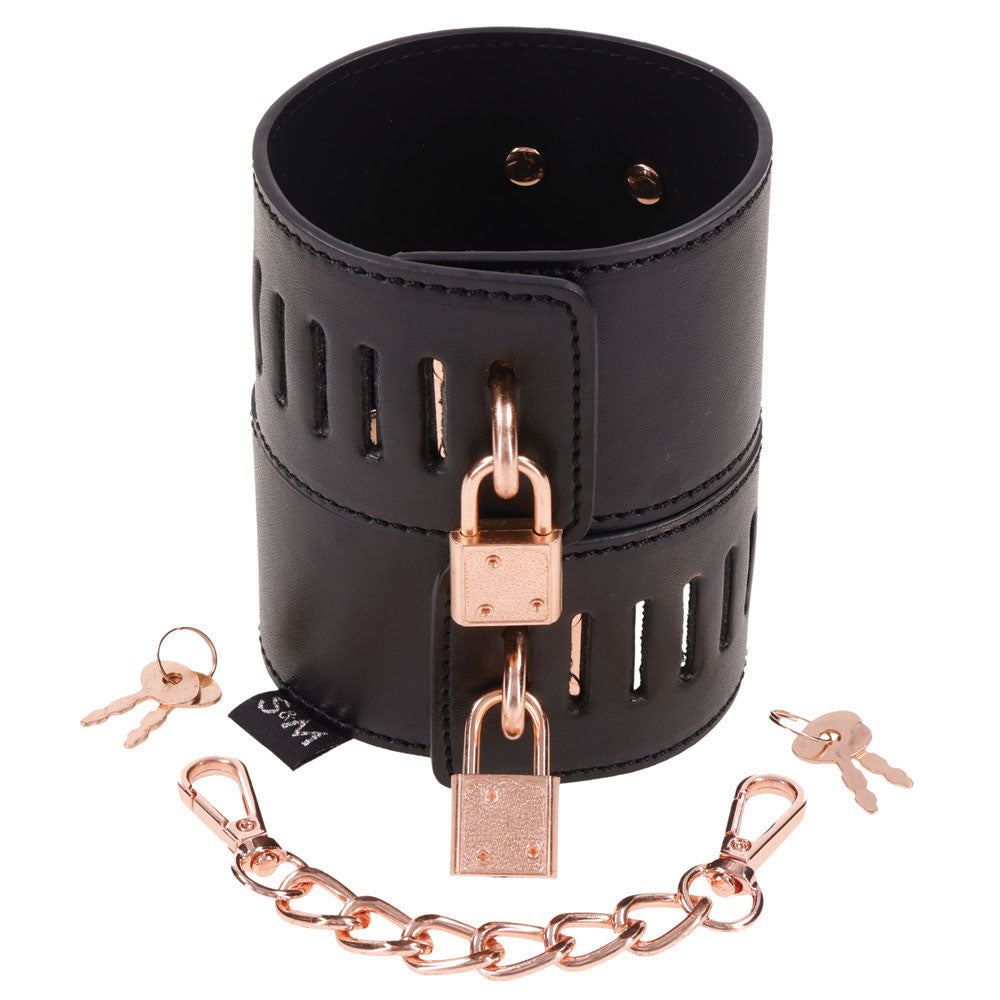 Buy Sex & Mischief Brat Locking Cuffs - Black/Rose Gold Hand Cuffs at NZ’s Mega Adult Toys Store. Discover premium sex toys with discreet shipping at the best price in NZ