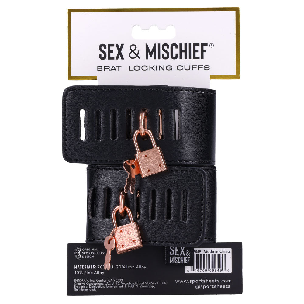 Buy Sex & Mischief Brat Locking Cuffs - Black/Rose Gold Hand Cuffs at NZ’s Mega Adult Toys Store. Discover premium sex toys with discreet shipping at the best price in NZ