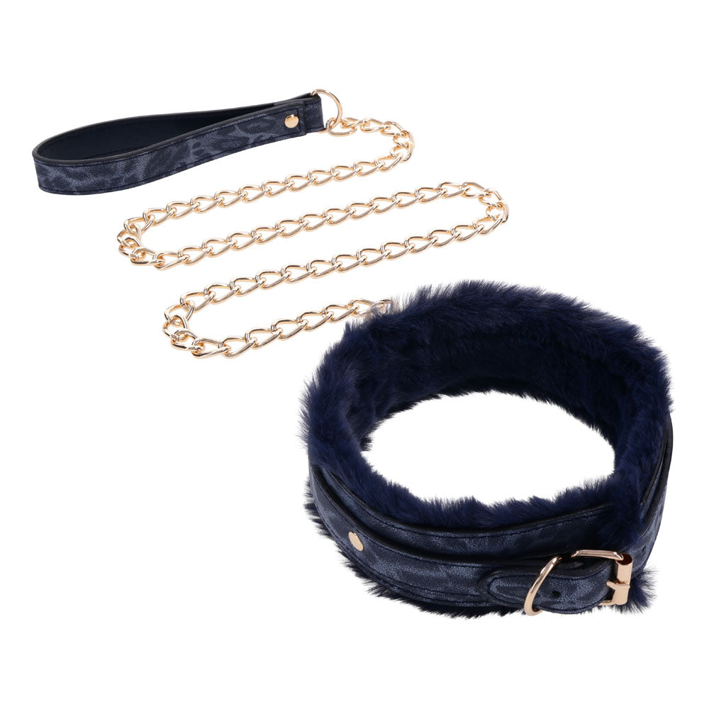 Buy Sex & Mischief Cougar Fur Collar & Leash - Navy Blue/Gold Furry Restraint at NZ’s Mega Adult Toys Store. Discover premium sex toys with discreet shipping at the best price in NZ