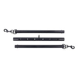 The EDGE Adjustable Spreader Bar set includes two black metal rods with hooks and rings at ends. One rod features a centered attachment point and small holes for adjustments. Both are laid horizontally, parallel on a white background.