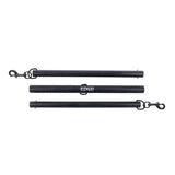 Three vertically arranged black EDGE Adjustable Spreader Bars of varying lengths are on a white background. Each steel bar features a downward-facing hook clasp at one end. The middle bar displays the word EDGE in white beside a circular logo.