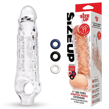 Buy Size Up 1 Inch See - Thru Stretch Penis Extender - Clear 2.5 cm (1'') Penis Extension Sleeve at NZ’s Mega Adult Toys Store. Discover premium sex toys with discreet shipping at the best price in NZ