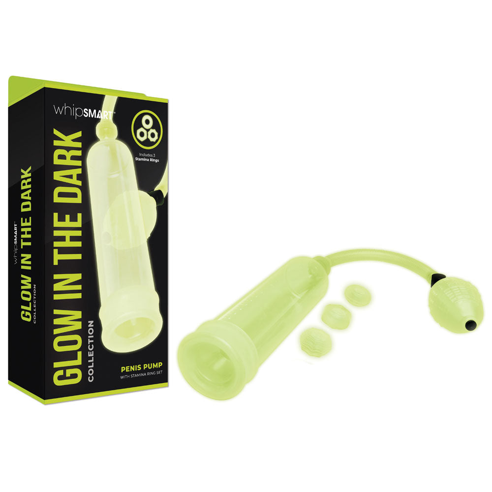 Buy WhipSmart Glow In The Dark Penis Pump - With 3 Piece Cock Ring Set at NZ’s Mega Adult Toys Store. Discover premium sex toys with discreet shipping at the best price in NZ