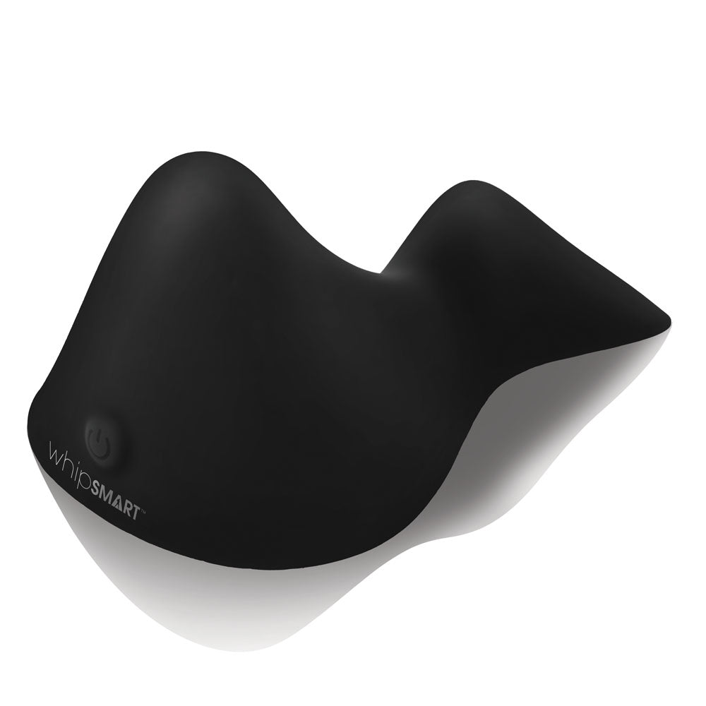 The WhipSmart Bump & Grind features an abstract wavy design with a matte black top and glossy white base. WhipSmart Bump & Grind is inscribed on the side near a power symbol, resembling a modern sculpture.