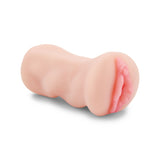 The Zolo Stroke Off Asian Pussy Stroker is a flesh-colored adult toy crafted from body-safe materials, featuring a textured cylindrical design with an opening at one end for lifelike pleasure, resembling human anatomy.