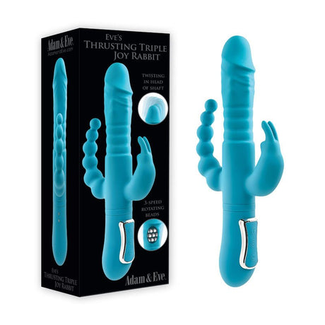 Buy Adam & Eve EVES THRUSTING TRIPLE JOY RABBIT - Teal 25 cm USB Rechargeable Thrusting Rabbit Vibe with Anal Tickler at NZ’s Mega Adult Toys Store. Discover premium sex toys with discreet shipping at the best price in NZ