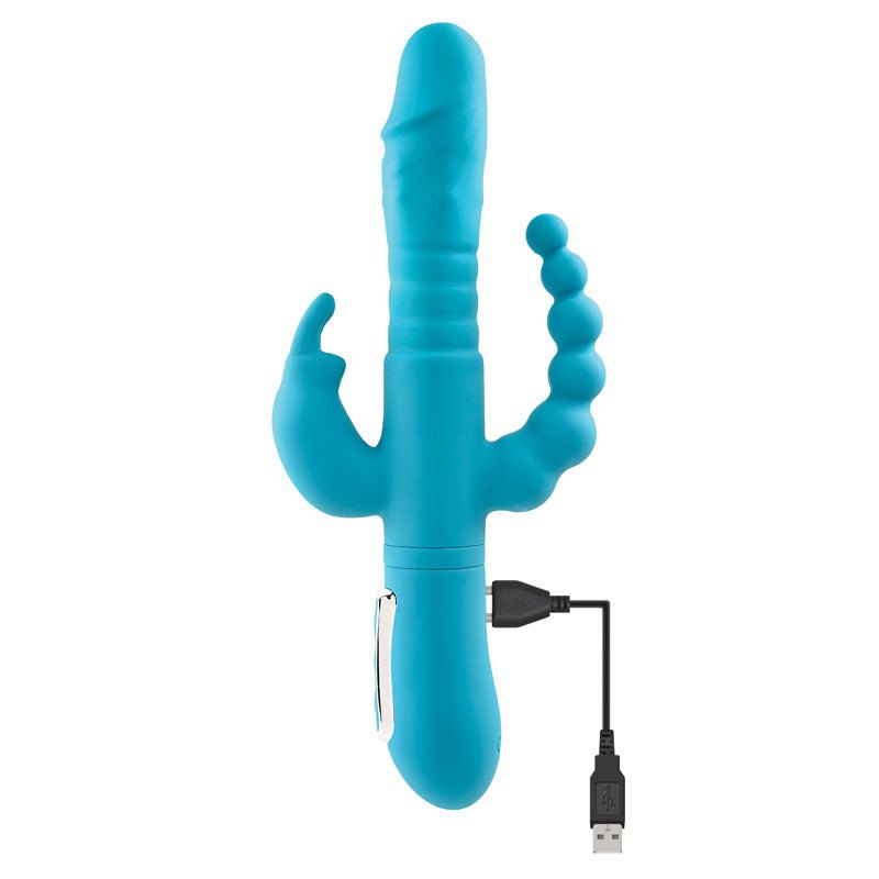 Buy Adam & Eve EVES THRUSTING TRIPLE JOY RABBIT - Teal 25 cm USB Rechargeable Thrusting Rabbit Vibe with Anal Tickler at NZ’s Mega Adult Toys Store. Discover premium sex toys with discreet shipping at the best price in NZ