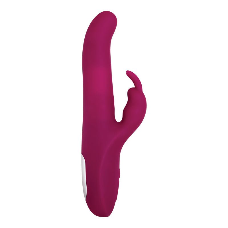 The Adam & Eve Twirling Rabbit Thruster is a sleek, purple rabbit vibrator with rotating beads, a curved shaft, and a flexible clitoral stimulator. It has an ergonomic white control panel for varied settings and features a smooth matte surface for optimal stimulation.