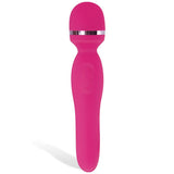 The Adam & Eve Intimate Curves Rechargeable Wand - Pink 19.7 cm features a pink silicone massager with a rounded head, metallic band around the neck, and an ergonomic handle with subtle contouring and textured infinity symbol. This rechargeable wand vibrator has a matte finish for added elegance.