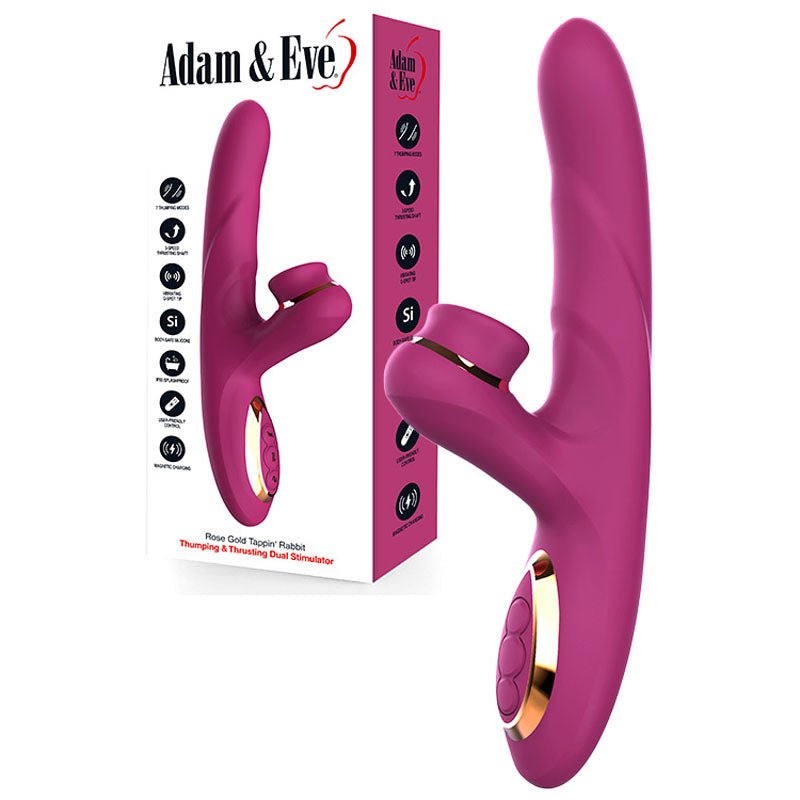 Buy Adam & Eve ROSE GOLD TAPPIN RABBIT - Purple 22.5 cm USB Rechargeable Tapping & Thrusting Rabbit Vibrator at Oh Joy. Discover premium sex toys with discreet shipping at the best price in NZ