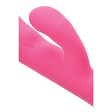 The Adam & Eve The Warming Rabbit G is a vibrant pink, 21.6 cm silicone warming vibrator featuring a sleek, curved design with a G-Spot tip and dual stimulating protruding extensions, offering an elevated sensory experience with its smooth surface. USB rechargeable for convenience.