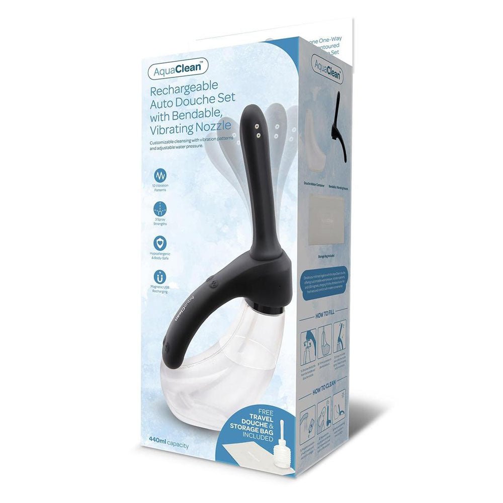 Buy AquaClean Rechargeable Auto Douche Set with Bendable Vibrating Nozzle - 440 ml Capacity with Free Travel Douche Included at NZ’s Mega Adult Toys Store. Discover premium sex toys with discreet shipping at the best price in NZ