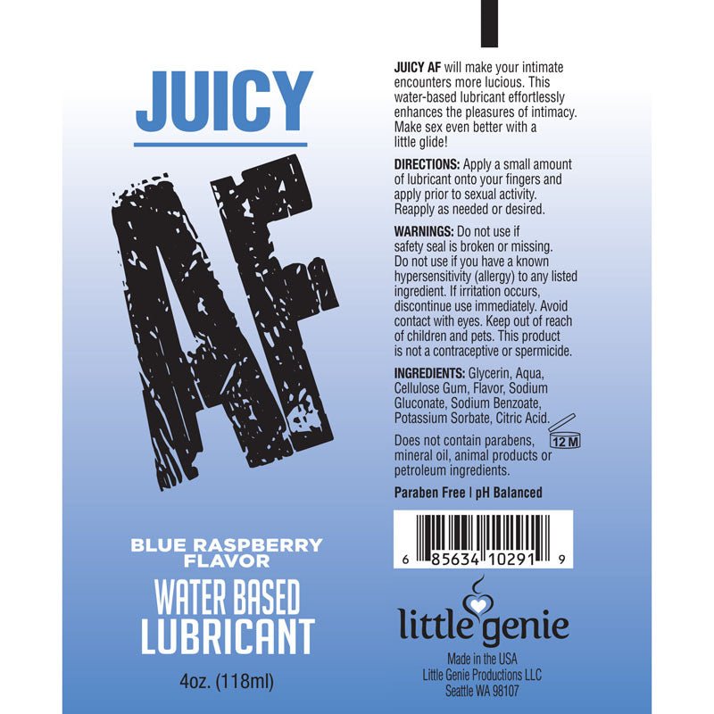 Buy Juicy AF - Blue Raspberry - Blue Raspberry Flavoured Water Based Lubricant - 120 ml Tube at NZ’s Mega Adult Toys Store. Discover premium sex toys with discreet shipping at the best price in NZ