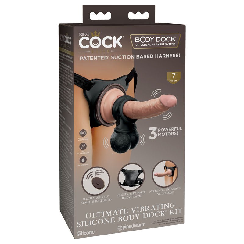 Buy King Cock Elite Ultimate Vibrating Silicone Body Dock Kit - Body Dock Strap - On Harness with 17.8 cm Vibrating Dong & Vibrating Balls at NZ’s Mega Adult Toys Store. Discover premium sex toys with discreet shipping at the best price in NZ